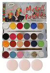 Eulenspiegel 224205 - Maquillage aqua professionnel, 21 couleurs, 3 paillettes, 3 pinceaux professionnels, palette en métal