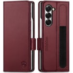 Shieldon Coque pour Galaxy Z Fold 6 5G, Etui Portefeuille Cuir Véritable avec Porte S-Pen, [Blocage RFID] Carte Housse Stand Magnétique Antichoc Compatible avec Galaxy Z Fold6 (7.6" 2024) - Vin Rouge