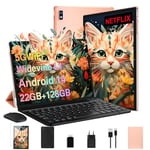 2025 Tablette 10 Pouces Android 14 Tablettes, 22GB+128GB (1To Extensible), 5G WiFi,8 Cœurs 2,0GHz,8000mAh,Widevine L1, Netflix FHD,8MP+5MP,GPS,Hotspot,BT5.0,Tablette avec Clavier Souris et Cas-Or Rose