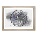 Big Box Art View of The Americas of Planet Earth Sketch Framed Wall Art Picture Print Ready to Hang, Oak A2 (62 x 45 cm)