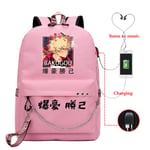 Academia Katsuki Bakugo Reppu Teinityttöjen Poika Koulureppu USB Latausportti Kannettava tietokone Laukku Anime Nylon Mochila Escolar