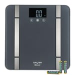 Salter SA00432GFEU6 Bathroom Smart Scale – Bluetooth Digital Scale, 200kg, Measure Weight, Body Fat/Water, Muscle/Bone Mass, BMI/BMR, 8 User Memory, Connect to Phone with Free Salter Health App, Grey