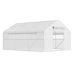 Outsunny Serre de jardin 12 m², serre tunnel de jardin 4 x 3 x 2 m avec portes enroulables et grandes fenêtres en maille, serre en acier galvanisé et PE haute densité 140 g/m² résistante aux UV, blanc