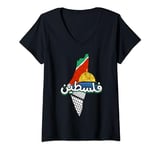 Womens Palestine Flag Watermelon Palestinian Map Palestine Keffiyeh V-Neck T-Shirt