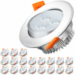 20X LED Spot Infälld spotlight Set Infälld spotlight för tak IP44 3W A++ 230 V Varmvit CE&ROHS med transformator