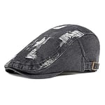 HRS Denim Ivy Caps For Men Vintage Blue Mens Berets British Style Male Flat Cap Spring Summer Brand Driver Ivy Hat-Black,Adjustable