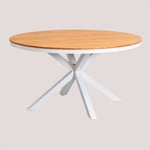 Table de Jardin Ronde en Aluminium et Bois d'Eucalyptus Archer Sklum Blanc Gardenia Ø140 cm