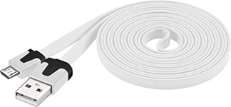 PremiumCord Câble de Connexion USB A vers Micro USB, Câble Plat en PVC, USB A Mâle vers Micro B Mâle, Câble de Données High Speed USB 2.0, 2x Blindé, AWG28, Couleur Blanc, Longueur 2 m