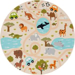 Paco Home - Tapis Enfant Tapis Rond Chambre Enfant Tapis De Jeux Tapis Enfant Route Moderne 160 cm rond, Multicolore 2