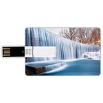 4G USB Flash Drives Credit Card Shape Waterfall Memory Stick Bank Card Style Grand Victoria Falls Flowing over the River Novelty in the Universe Art Photo,Blue Brown Waterproof Pen Thumb Lovely Jump