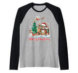 Merry Christmas Cute Tiger Santa Hat Tiger Lovers Xmas Tree Raglan Baseball Tee