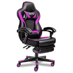 Fullwatt Video Racing Gaming Chair - with Footrest for Adults PU Leather High Back Adjustable Chairs Swivel Office Desk Chair with Lumbar,Headrest （purple）