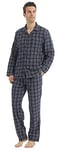 YUSHOW Ensembles de Pyjama Homme à Carreaux Coton Vêtements de Nuit Manche Longue Haut et Bas, Rayures Bleu Marine, M