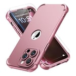 ORETECH 4 in 1 Case for iPhone 14 Pro Max Case, with [2 x Tempered Glass Screen Protector][Camera Protection][Military Grade Protective] Slim Fit Rubber Bumper for iPhone 14 Pro Max Phone Case - Pink