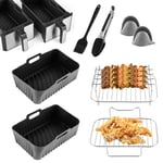 Air Fryer Accessories, Set of 9 for Ninja Dual Air Fryer AF300UK AF400UK Including Silicone Air Fryer Liners, Dual Air Fryer Racks, Paper Lining,Silicone Gloves, Food Tong, Grey