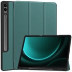 Samsung Galaxy Tab S10 Plus - Tri-Fold läderfodral - Hållare för touch penna - Djupgrön