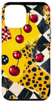 Coque pour iPhone 12 Pro Max Jaune Pop Art à carreaux Y2K Cerise 8 boules Imprimé guépard