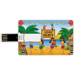 16G USB Flash Drives Credit Card Shape Tiki Bar Decor Memory Stick Bank Card Style Hawaiian Luau Party in Cartoon Style Dancers on Beach Festive Tradition Decorative,Multicolor Waterproof Pen Thumb Lo