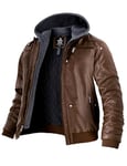 Wantdo Homme Blousons Veste en Cuir Hiver Veste en Cuir pour Manteau Cuir Capuche Marron Xxl