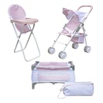 Olivia's Little World Poussette de poupée 3 en 1, Chaise Haute et lit Rose Gris pour Enfant OL-00014