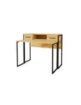 Console extensible en bureau JASPER, chêne, pieds en fer noir, 2 tiroirs, 1 niche