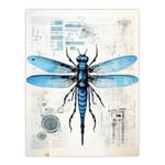 Dragonfly Spy Bot Robot Hybrid Schematic Blueprint Futuristic Secret Complex Arcane Manuscript Gift For Him Man Cave Unframed Wall Art Print Poster Ho