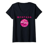 Womens MONTANA Flag Pink Vintage | Pink Montana V-Neck T-Shirt