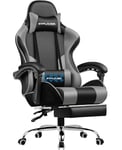 GTPLAYER Chaise Gaming Ergonomique, Fauteuil Gamer, Chaise Bureau, Chaise de Gaming, Gaming Chair avec Dossier réglable à 135°, Hauteur Réglablerepose-Pieds rétractables, Siege Gaming, Cuir Gris