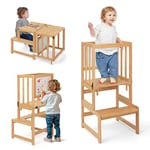 COSYLAND Tour D'observation Enfant 3 en 1 Montessori d'apprentissage Bambou Naturel Chaise Learning Tower Bébé Sécurisée avec Deux Dispositifs De Sécurité et Design Breveté pour 18 Mois À 3 Ans