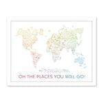 Artery8 World Travel Landmark Line Map Oh The Places You Will Go! Rainbow White Artwork Framed Wall Art Print 18X24 Inch