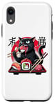 Coque pour iPhone XR Chat noir mangeant des sushis Anime drôle chat amateur de sushi