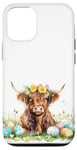 iPhone 12/12 Pro Highland Cow Spring Cute Easter Pattern Eggs Floral Flowers Case