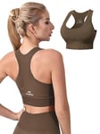 CLDFHX Sports Bras Women Seamless Padded Without Underwire High/Mid Impact Support Racerback Sport Bra for Workout Yoga Gym, Brown, XXL