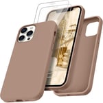 Iphone 12/12 Pro Coque Silicone Avec 2 Verre Trempé, Liquide Coque Téléphone Pour Iphone 12 Antichoc, Douce Doublure En Microfibre Protection Iphone 12, Brune Caramel.[V113]