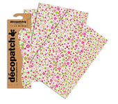 Décopatch C571O - Une pochette de 3 feuilles de papier imprimé 30x40 cm, Fleurs roses et vertes