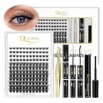 Individual Lashes 144 Cluster-Lashes QUEWEL DIY Lash Extensions Kit, Clusters-Eyelash Applicator, Cluster Lashes Bond and Seal Super Hold, Clusters Lash Glue Remover Easy to Remove(Fluffy-D-MIX8-16)