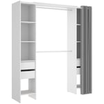 Armoire dressing extensible avec rideau + 4 tiroirs coloris blanc - Longueur 100-180 x Hauteur 203 x Profondeur 50 cm Pegane