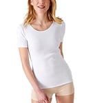 Damart - T-Shirt Fine Côte Thermolactyl, Femme, Blanc, Taille XL, Manches Courtes