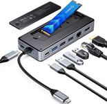 8-en-1 Station d'accueil USB C avec Boîtier SSD M.2,Hub USB C avec SSD M.2 NVMe/SATA,10Gbps,HDMI 4K@60Hz,100W PD,Ethernet,Longueur du Câble 15cm-OM28PR.[W438]