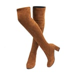 Bottes Haute Femme Knee High Boot Femme Cuissardes Elastique Talon 1 Marron EU 37