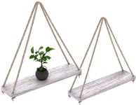 Rustic Set of 2 Wooden Floating Shelves with String for Living Room Wall