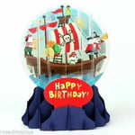 Pop up snow globe Birthday card Pirate boat