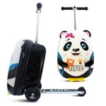 Flyte Scooter Suitcase Penni The Panda - 2-in-1, 18 Inch Ride on Children's Luggage, 25 Litre Capacity Kids Suitcases on Wheels for Boys and Girls Aged 4+, Foldable Waterproof Kids Suitcase