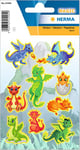 HERMA 15494 Lot de 9 autocollants dragons petits et grands animaux fluo avec motif amusant de dragon - Étiquettes pour enfants pour album photo, journal intime, album de poésie, scrapbooking,