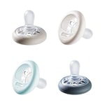 Tommee Tippee sucette en forme de sein, lot de 4 sucettes pour 0-6 mois avec téterelle imitant la forme du téton, conception symétrique, sans BPA