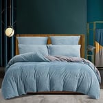 Housse de Couette Hiver 220x240 Chaude Flanelle Toucher Cashmere Polaire Parure de Lit en Velours Bleu Clair Grise Doux avec Fermeture Éclair Linge de Lit 2 Personnes avec 2 Taies d'oreiller 65x65 cm