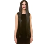 Long 39" Black Morticia Straight Gothic Wig Ladies Witch Halloween Fancy Dress