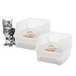 Iris Ohyama, Bac a Litiere pour Chat avec Pelle, Lot de 2, Blanc, Nettoyage Facile, Maison de Toilette, Rebords Amovibles, Pour Chats Adultes, Chatons, Lapins, Sans BPA, Ouverture en haut, CLH-12