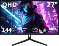 Ecran PC Gamer 27'' 2K,IPS Panel,QHD(2560x1440),1ms,FreeSync,144 Hz,Moniteur Gaming Lunette Ultra Fine,Inclinaison Réglable,2*HDMI2.0 & 2*DP1.4,RGB,VESA 100 * 100mm (Câble DP Inclus)