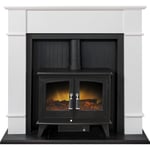 https://furniture123.co.uk/Images/12781_3_Supersize.png?versionid=3 Adam White Fireplace Suite with Black Double Door Electric Stove & Log Effect Fuel Bed - Oxford